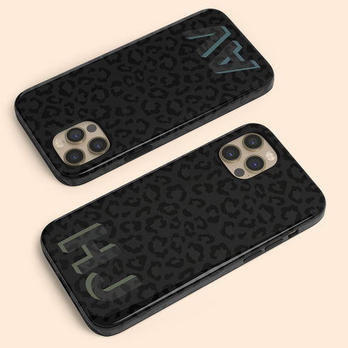 Custom 3D Initials Dark Leopard iPhone Case - Centered